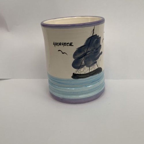 Pencil holder used folk art cup Alonissos collectible