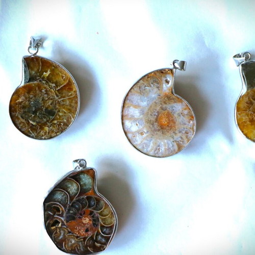 Fossil pendant 10,000 years old, handmade, 925 sterling silver