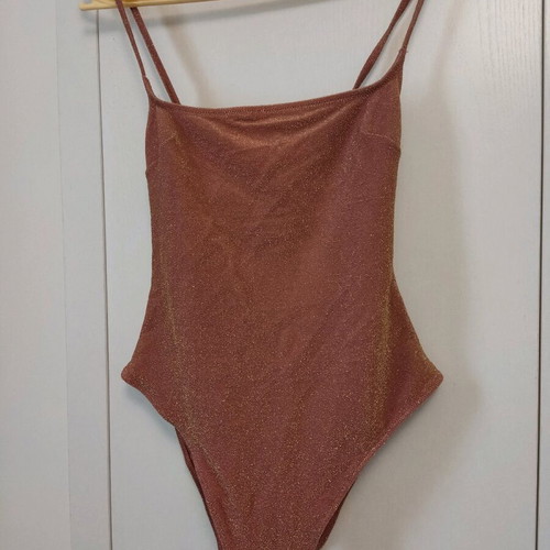 H&M swimsuit one piece high  leg pink glitter shiny M 38