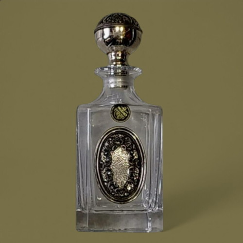 Chinelli crystal glass decanter with silver-plated details like new