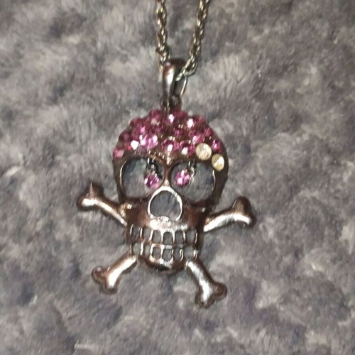 Gothic skull necklace with purple rhinestones