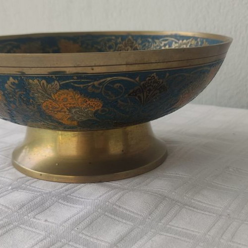 Bronze handmade decorative bowl used from India with peacock design