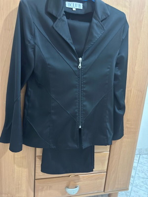 Satin suit like new, jacket with zipper and slim pants