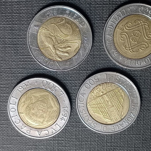 Italian 500 Lira coins used, pack of 4 commemorative