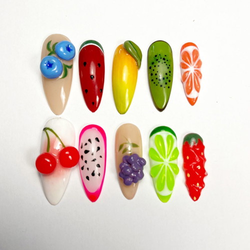 Fruit Salad Press-On Nails Handmade 3D Summer Set