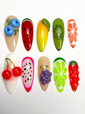 Fruit Salad Press-On Nails Handmade 3D Summer Set