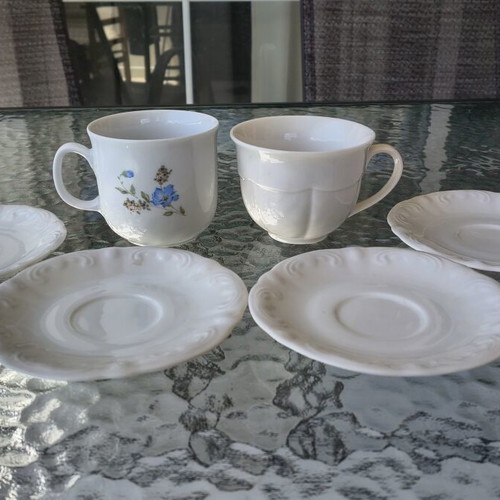 Porcelain cups Limoges and Mitterteich with 4 saucers used