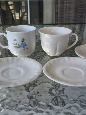 Porcelain cups Limoges and Mitterteich with 4 saucers used