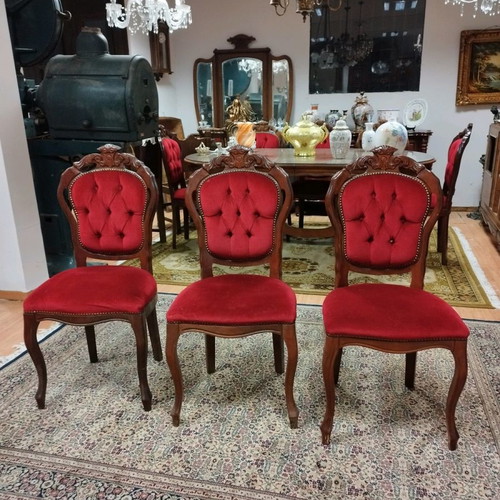 Marqueterie dining table set used with eight chairs