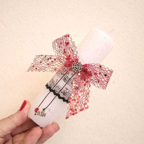 White scented candle charm new with glitter and musical notes