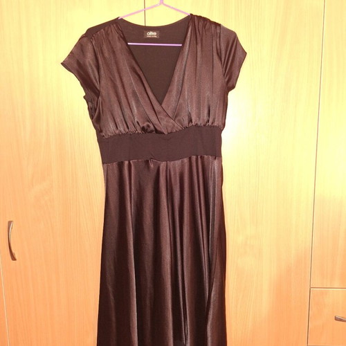 Asymmetric black shiny Oltre dress like new with deep neckline