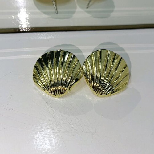 Women's earrings new, gold flat shell shape