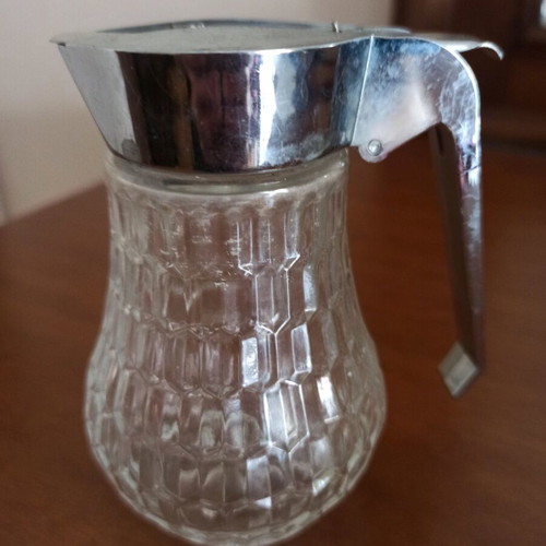 Glass container for honey sugar milk like new, inox lid