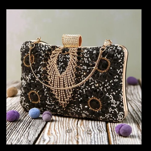 Clutch bag new black and gold beaded women's handheld