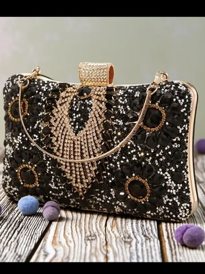 Clutch bag new black and gold beaded women's handheld