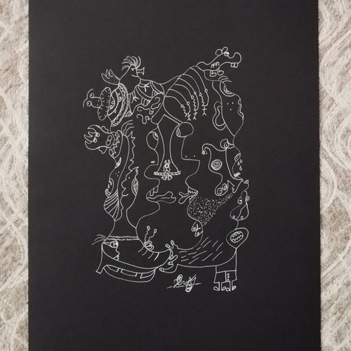 Handmade Black and White Drawing A4 The Family of Happiness New