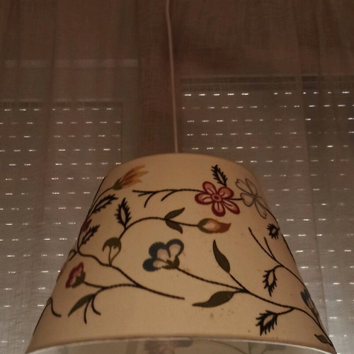Alvine Pärla ceiling lamp used, fabric shade with embroidered flowers