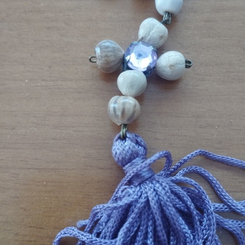 Handmade rosary prayer beads with wood and purple stones, 38 cm, new