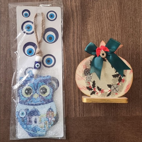 Owl Greece Hanging Glass Charm with Eye and Island 24x13x9cm new