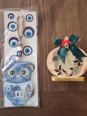 Owl Greece Hanging Glass Charm with Eye and Island 24x13x9cm new