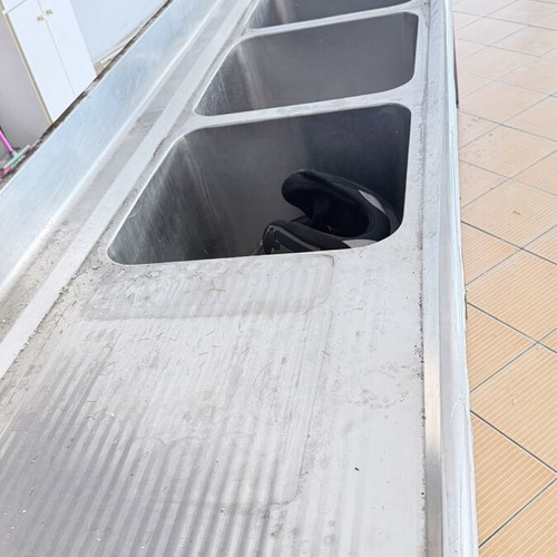 Stainless Steel Sink 3-Compartment Used, 3.7m Length with Shelf