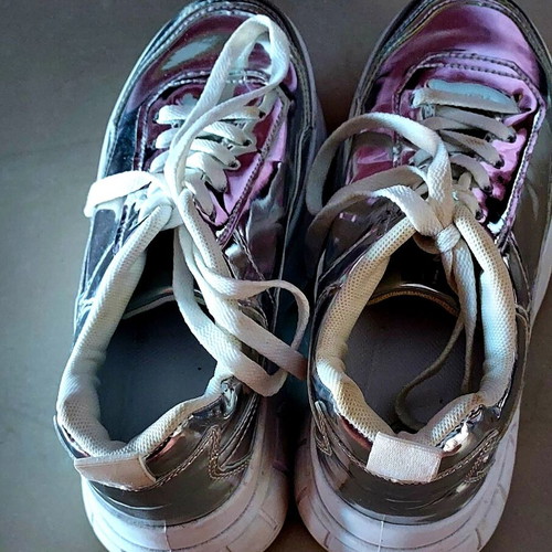 Silver Sneakers size 37 like new, chunky sole, synthetic leather