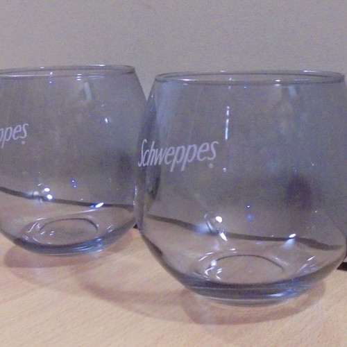 Schweppes soda promotional set of two colored glasses new
