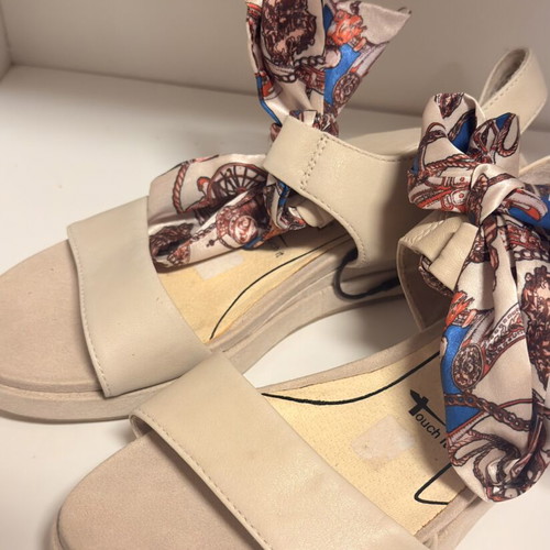 Tamaris sandals with scarf tie, beige, size 38