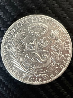 Peru Silver Coin 1 Sol 1915 like new 90%