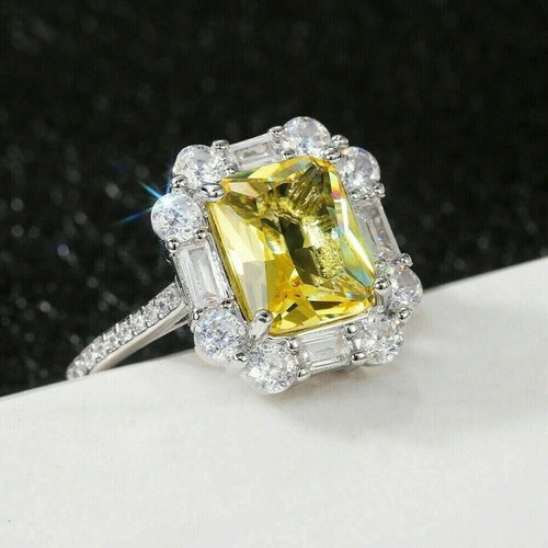 Ring with citrine and zircon, white gold plated, new