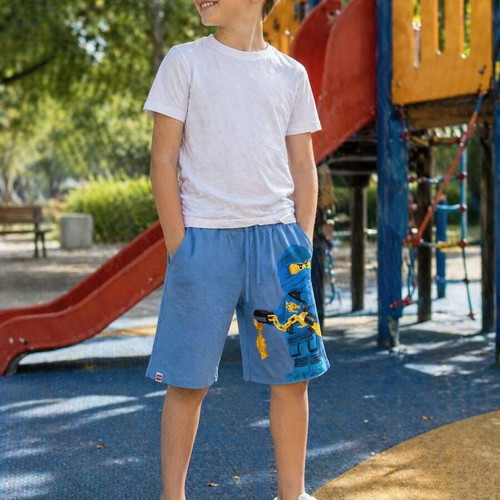 Lego boys' shorts new, blue with ninja print, size 122 cm