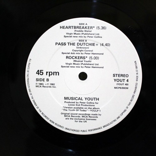 Musical Youth Heartbreaker vinyl 12" 45 RPM used, reggae