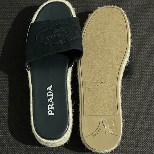 Prada Sandals Women’s Size 39 New Black Canvas Espadrille Platforms