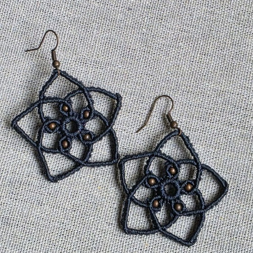 Macrame handmade earrings blue like new