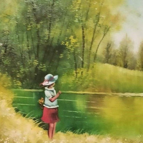 Manson (Girl by the Lake) canvas painting like new with frame