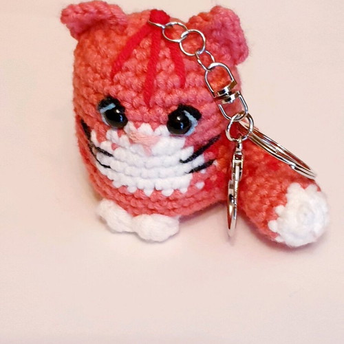 Pink Amigurumi Cat Bag Charm Keychain Handmade New