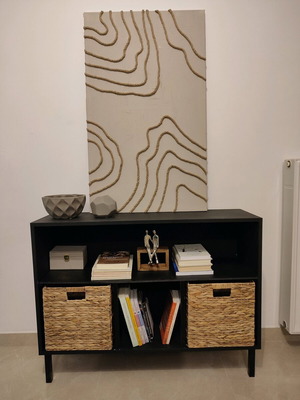 Minimalist side table like new, black with metal legs