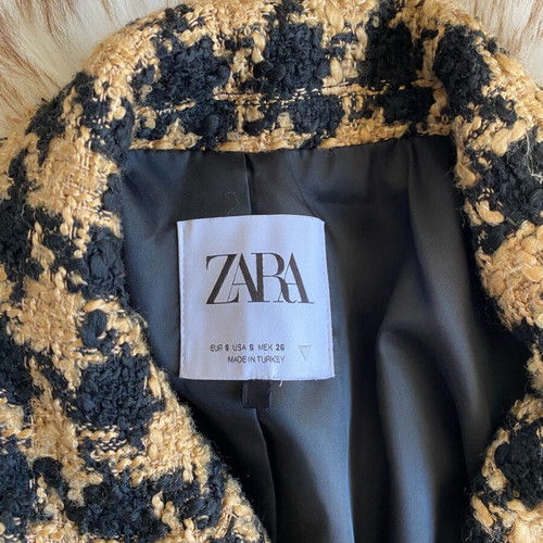 Zara set with cropped blazer and mini skirt like new, black and yellow