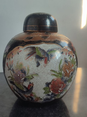 Vintage Satsuma decorative jar used with detailed hand-painted design