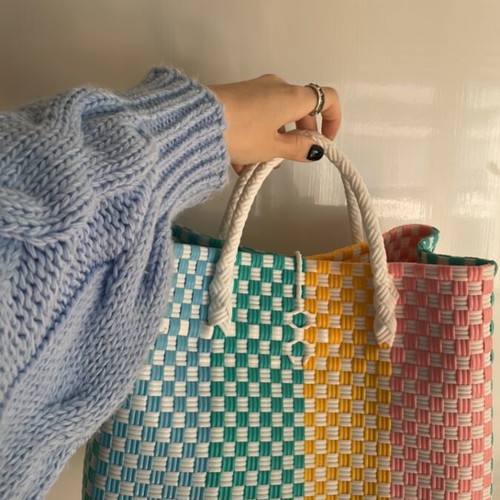 Plastic pattern bag like new, medium size, multicolored