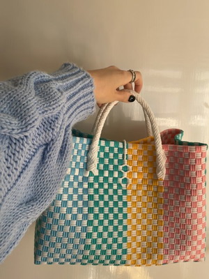 Plastic pattern bag like new, medium size, multicolored