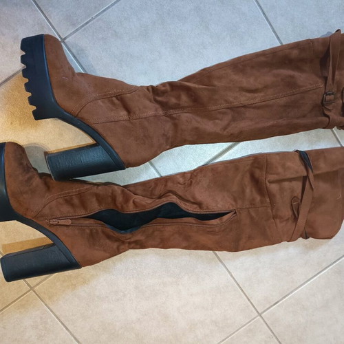 Over the knee brown boots used, size 41, suede, 12 cm platform