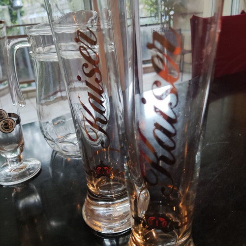Pitcher and 4 beer glasses like new, set