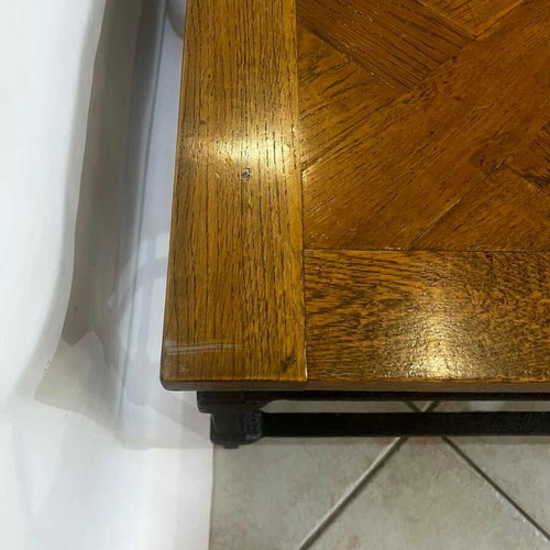 Cast iron coffee table with wooden surface 45x140x80, used