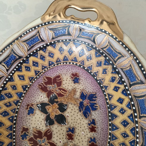 Vintage Asian ceramic deep serving plate handpainted, like new, Satsuma style