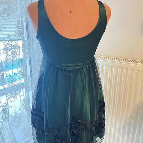 Romantic vintage dress satin green with black transparency, like new size M