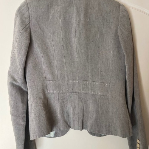Linen jacket light gray with white stitching, like new
