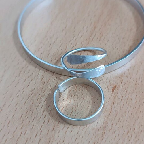 Silver Handmade Bracelet and 2 Rings Set New