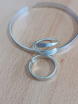 Silver Handmade Bracelet and 2 Rings Set New