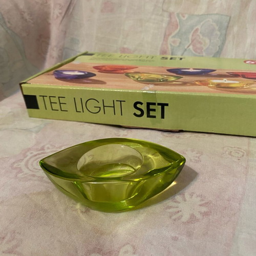 Tee light holders new, set of 6 colorful glass